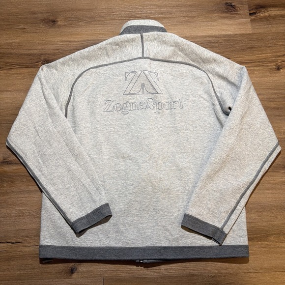 Zegna Sport Mens LARGE Gray Reversible Full Zip Up Sweater Jacket